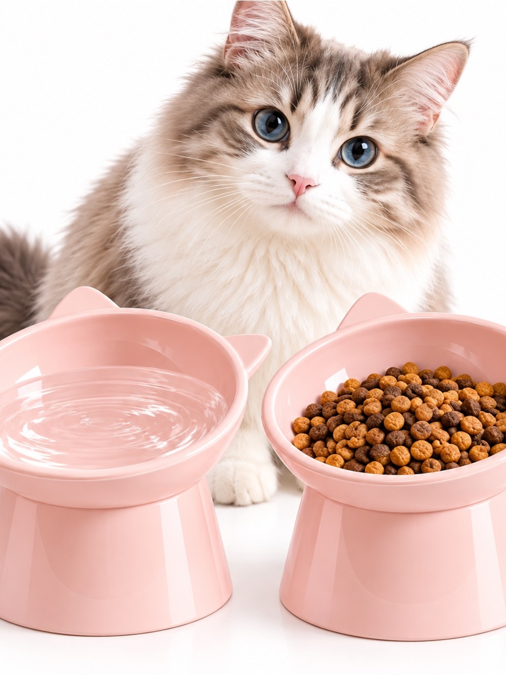 Pink Elevated Cat Food & Water Bowls by